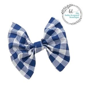 Girls gingham pattern fabric hair bow